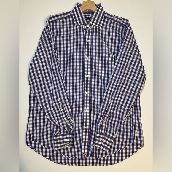 J. McLaughlin Purple White Gingham Plaid Button-Down Long Sleeve Shirt Men's MED - Picture 13 of 13